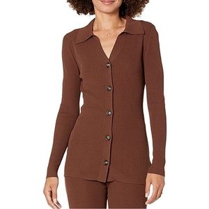 The Drop Women's Constance Rib Sweater Button Down, Chocolate, M